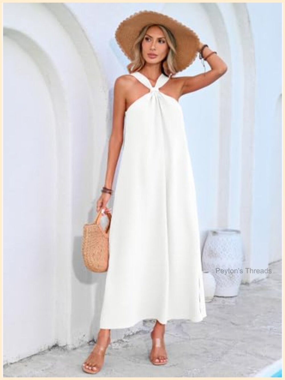 Sleeveless Halter Maxi Dress Casual Loose Flowy Side Slit Summer Vacation Beach - Picture 5 of 7